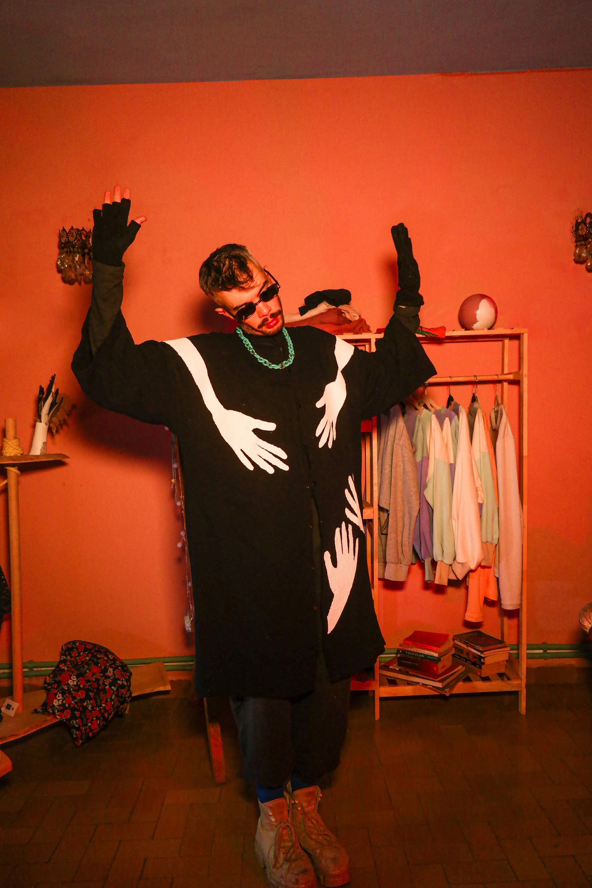 Black Muslin Silhouette Hand Design Shirt shirt LUNARITY GARAGE