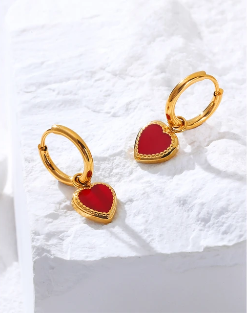 Cute Red Heart Chic Golden Hoop Earrings earrings LUNARITY GARAGE   