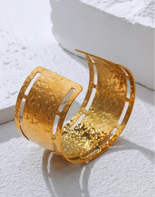 Ethnic Gold Plated Irregular Hammered Texture Cuff Bracelet bracelets LUNARITY GARAGE