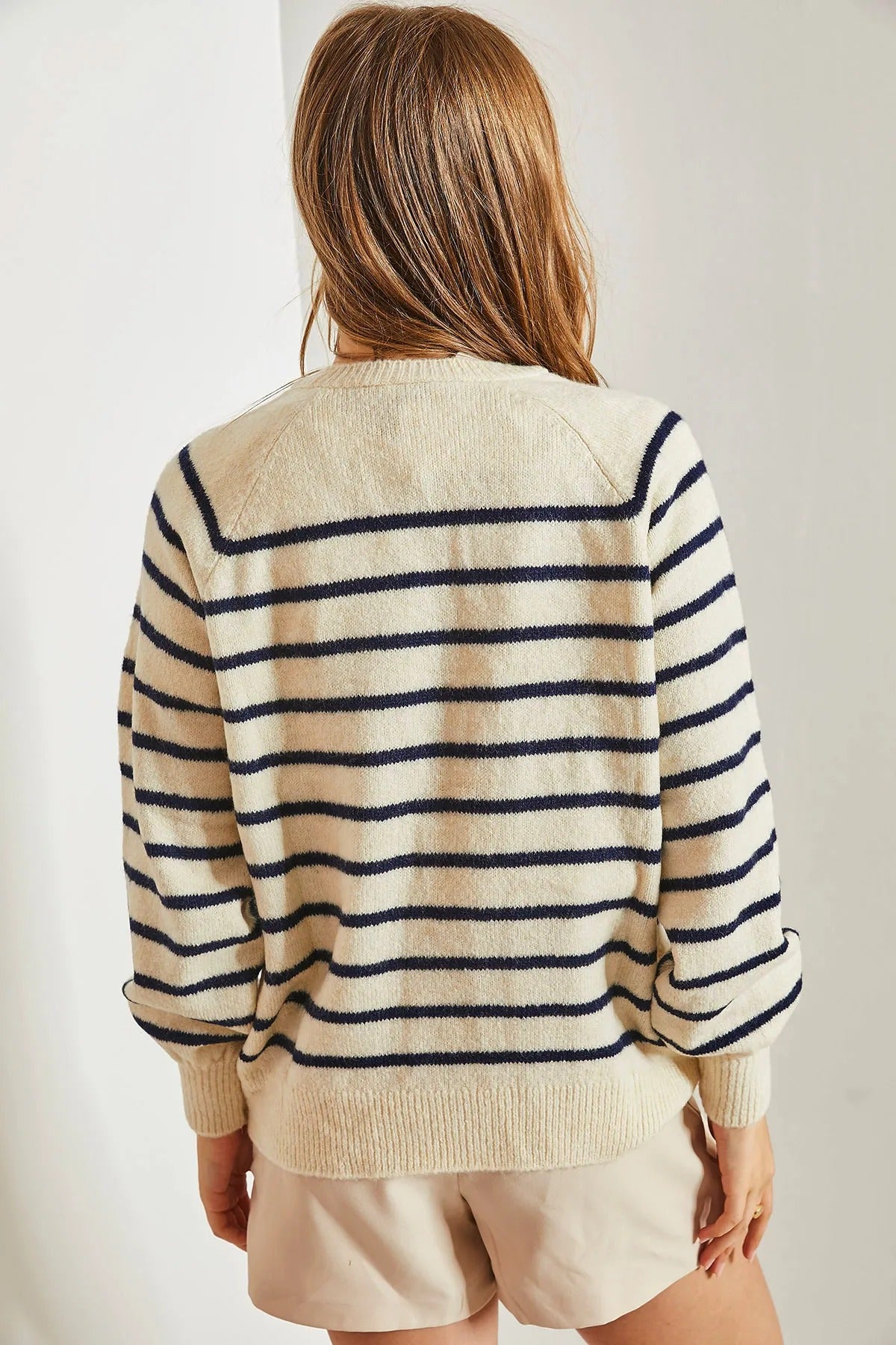 Women's Buttoned Turtleneck Striped Knit Sweater sweater LUNARITY GARAGE