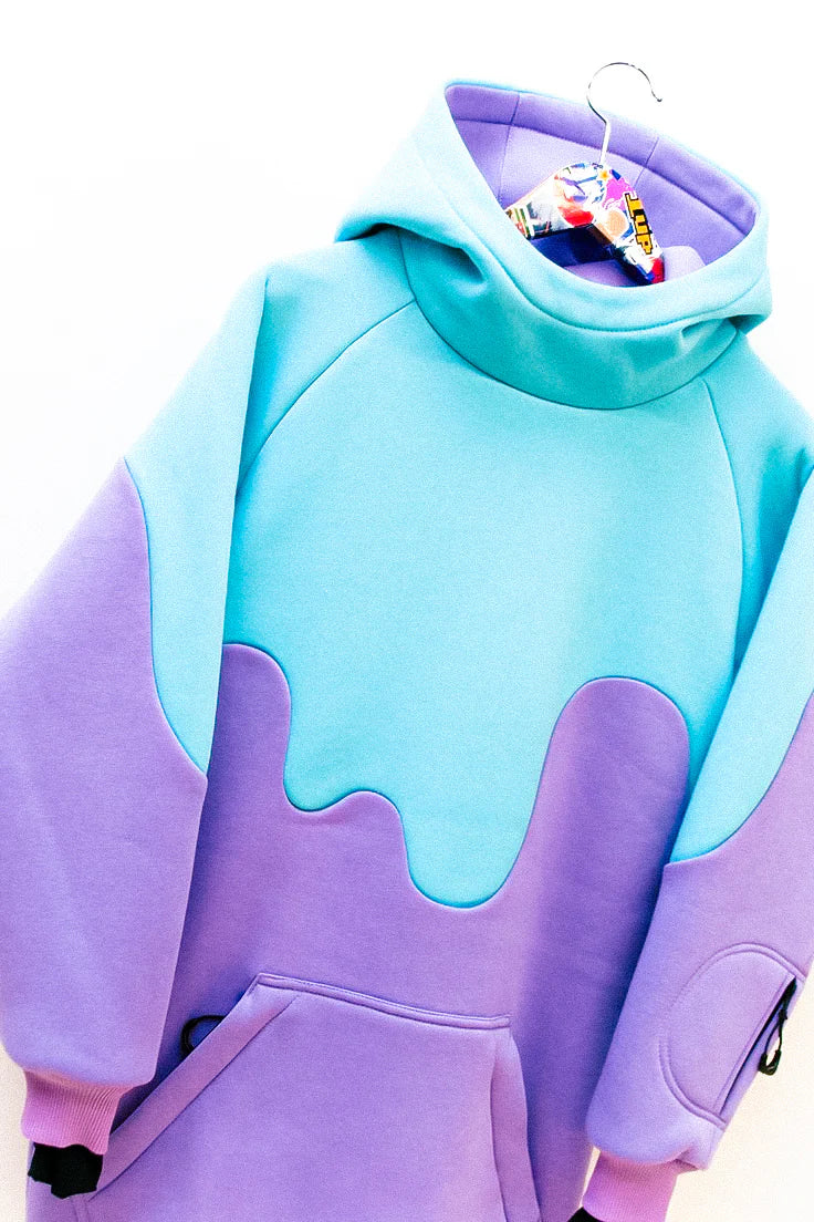 Handmade Cyan and Purple Wavy Asymmetric Hoodie Hoodie LUNARITY GARAGE No Logo XS 