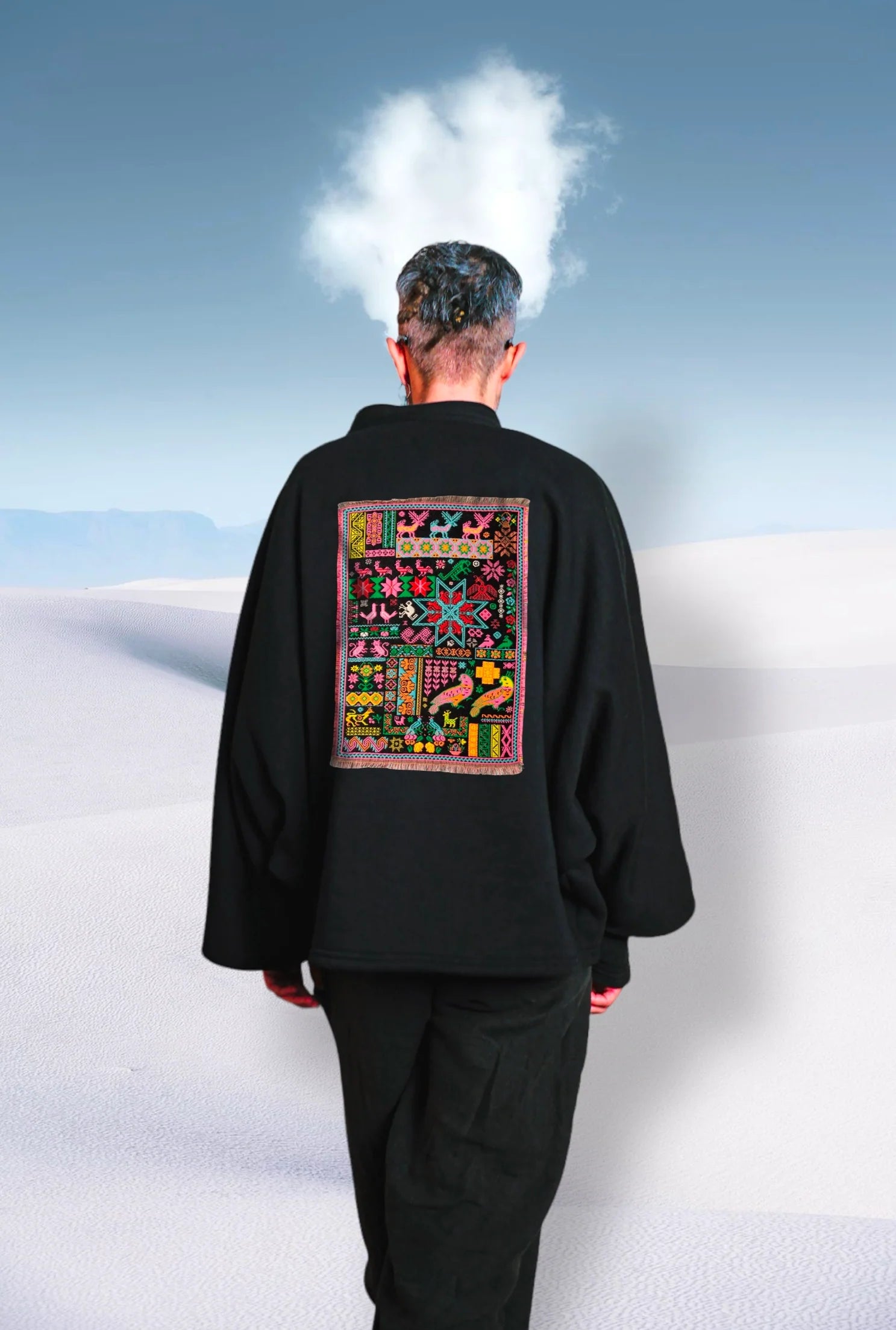 Owl & Bird Garden Midi Black Oversized Sweatshirt sweatshirt LUNARITY GARAGE Small