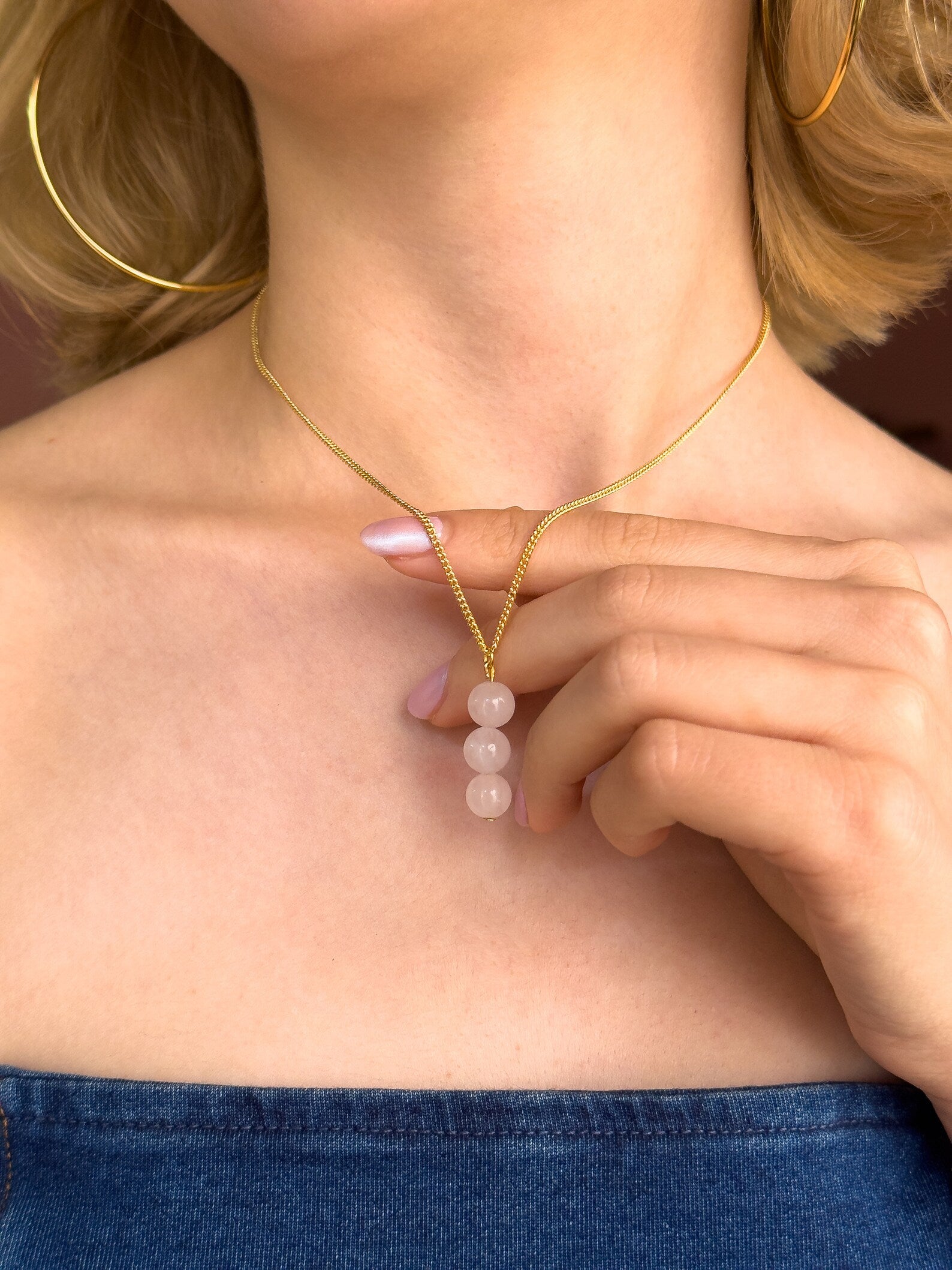 Minimalist Rose Quartz Necklace necklaces LUNARITY GARAGE 16 Inches