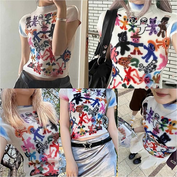 Women's Harajuku Korean Y2K Graphic Print Tee – Vintage Summer Streetwear t shirt LUNARITY GARAGE