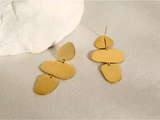 Elegant Striped Metal Texture Irregular Dangle Drop Earrings earrings LUNARITY GARAGE