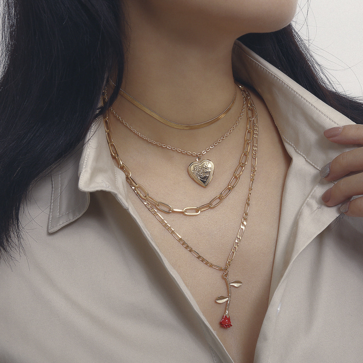 Creative Rose Geometric Open Peach Heart Necklace necklaces LUNARITY GARAGE