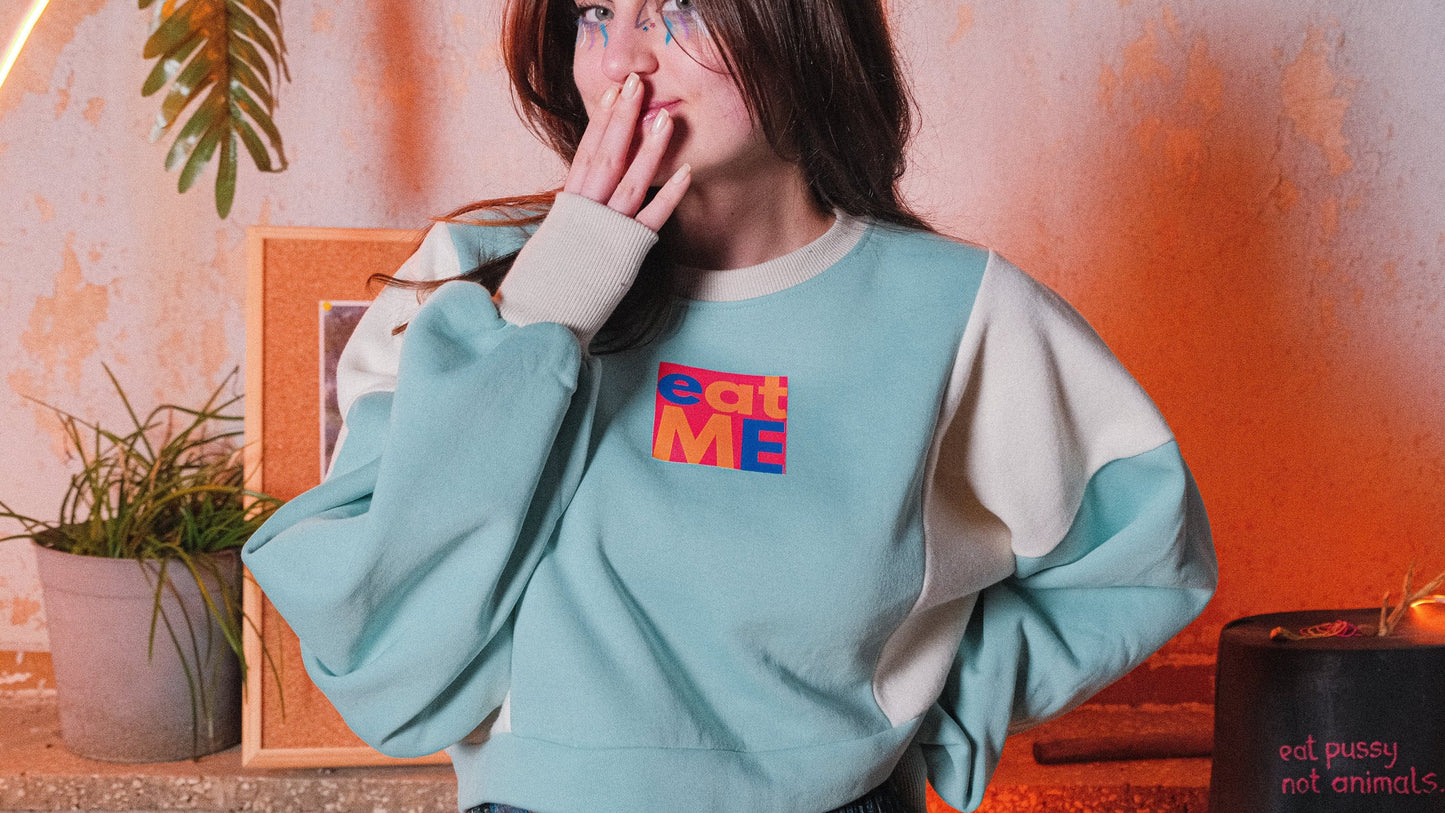 "Eat Me" Mint Crop Sweatshirt sweatshirt LUNARITY GARAGE   