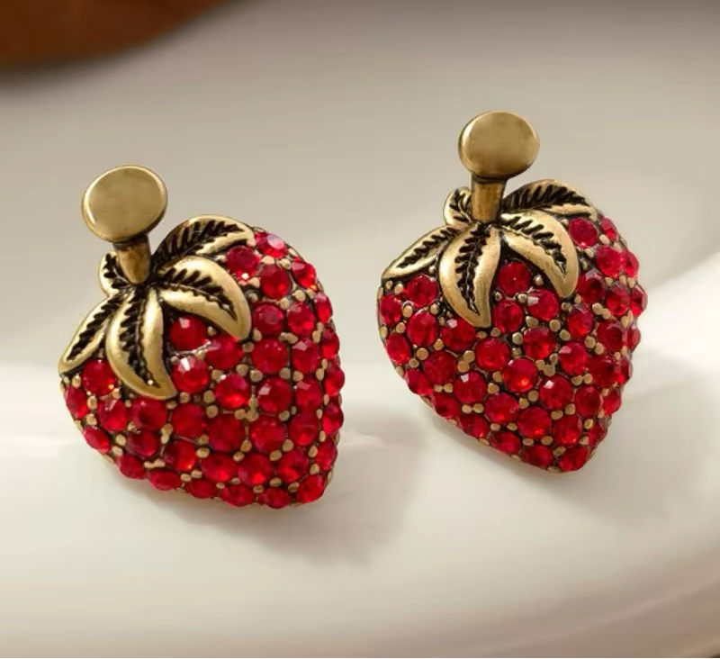 Strawberry Girl Red Glass Stud Earrings earrings LUNARITY GARAGE   