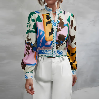 Elegant Colorful Contrast Patchwork O-Neck Blouse BLOUSE Lunarity Garage   