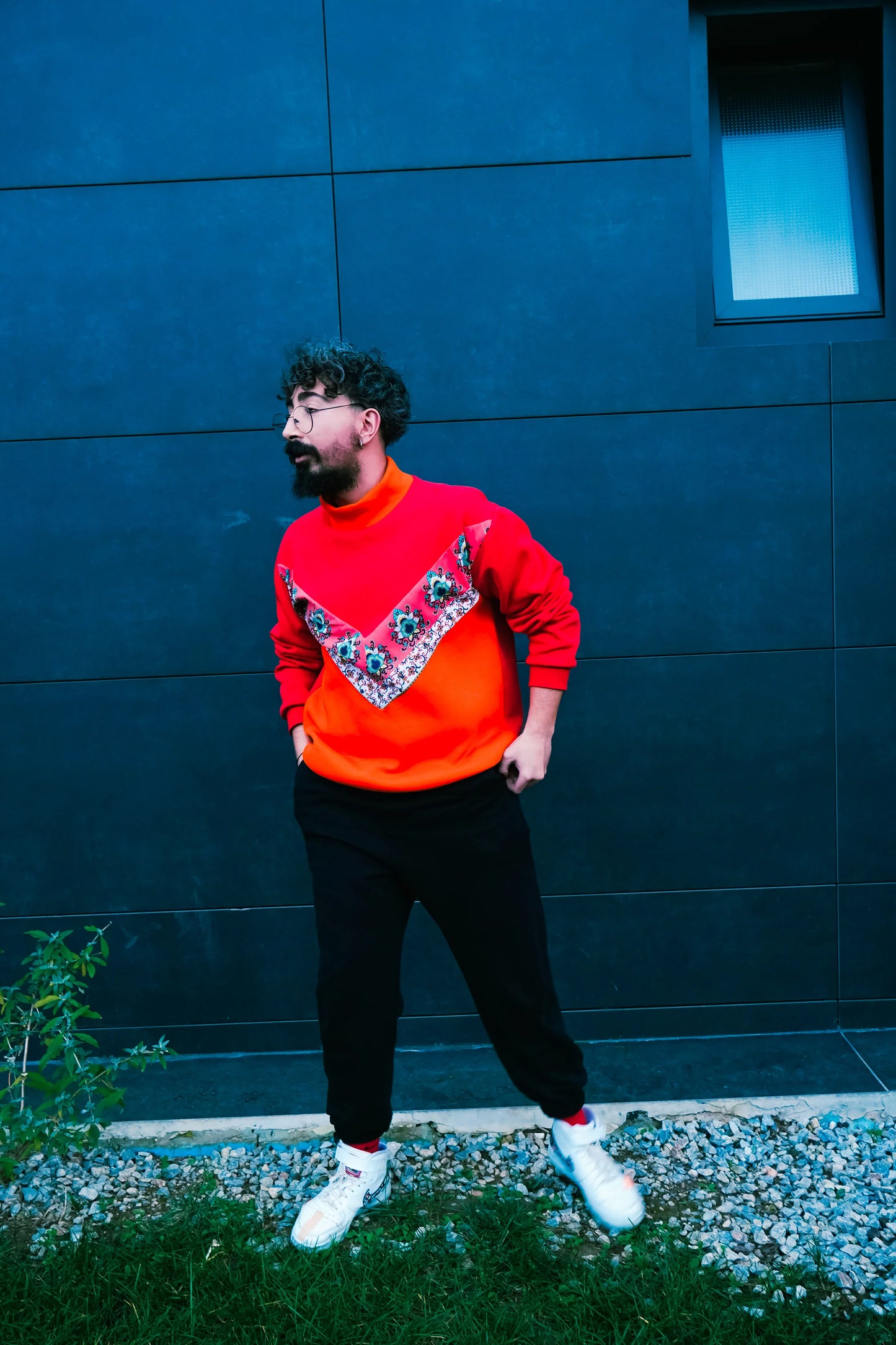 The Red-Orange Floral Turtleneck Sweatshirt sweatshirt LUNARITY GARAGE   