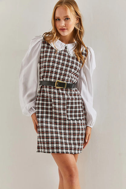 Women's Belted Plaid Collar Dress dress LUNARITY GARAGE