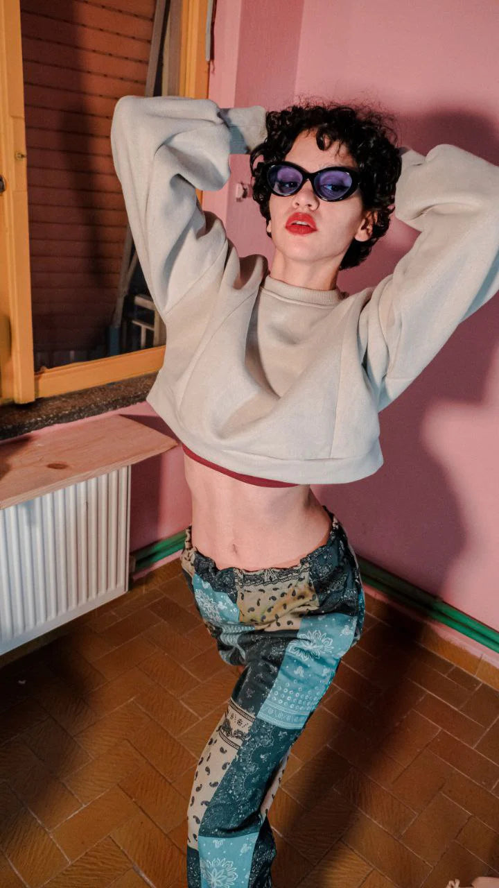 Beige Crop Sweatshirt sweatshirt LUNARITY GARAGE   