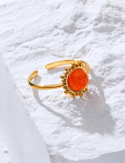 Retro Lucy Orange Natural Stone Golden Ring ring LUNARITY GARAGE
