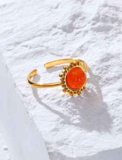 Retro Lucy Orange Natural Stone Golden Ring ring LUNARITY GARAGE   