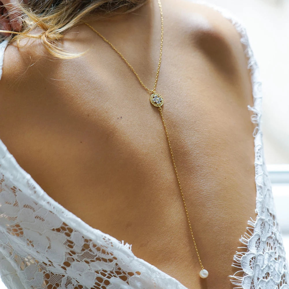 Elegant Crystal Pearl Pendant Backdrop Chain Body jewelry Lunarity Garage   