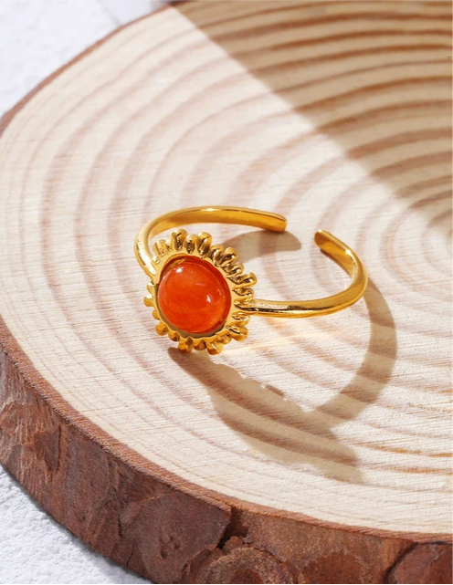 Retro Lucy Orange Natural Stone Golden Ring ring LUNARITY GARAGE   