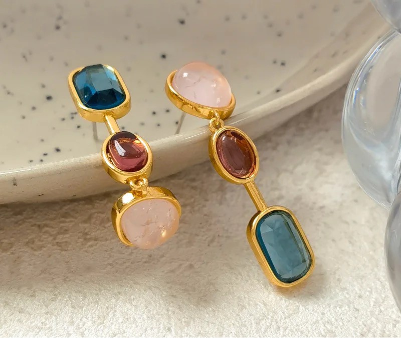 Vintage Temperament Colored Glass Dangle Earrings earrings LUNARITY GARAGE