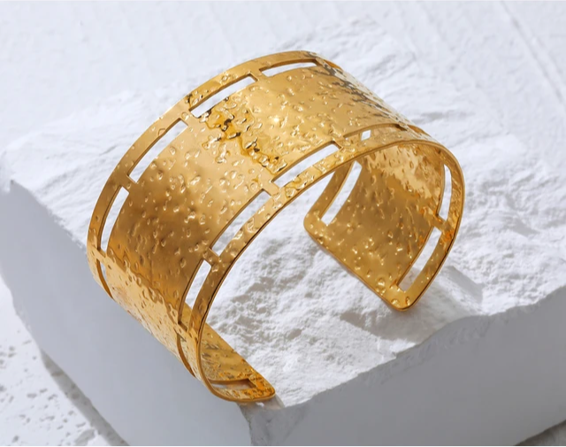 Ethnic Gold Plated Irregular Hammered Texture Cuff Bracelet bracelets LUNARITY GARAGE   