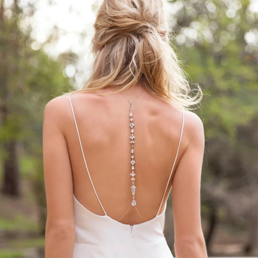 Crystal Zircon Leaf Tassel Back Chain Necklace Body jewelry Lunarity Garage   