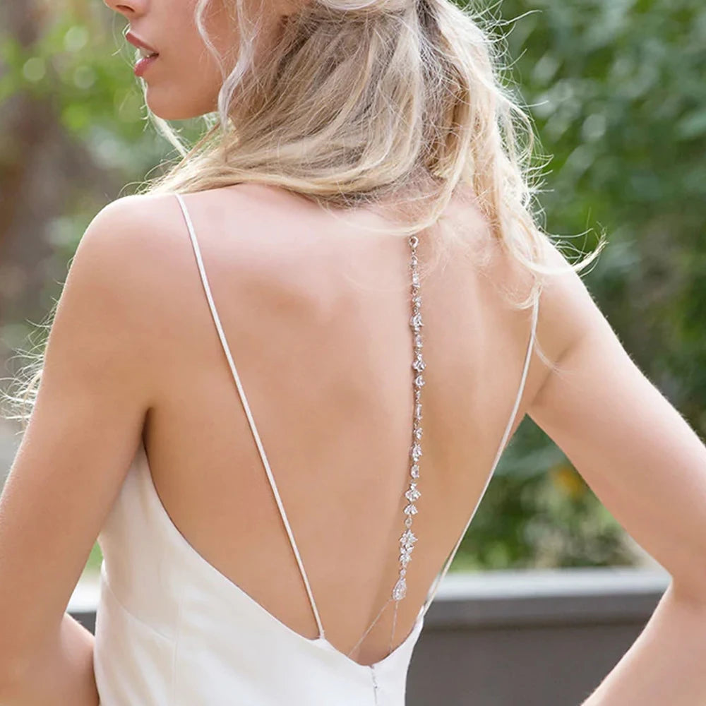 Crystal Zircon Leaf Tassel Back Chain Necklace Body jewelry Lunarity Garage Silver
