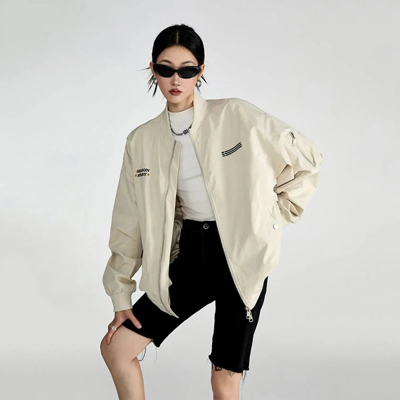 Vintage Y2K Bomber Jacket - Women’s American Military Baseball Jacket Jackets Lunarity Garage Beige S
