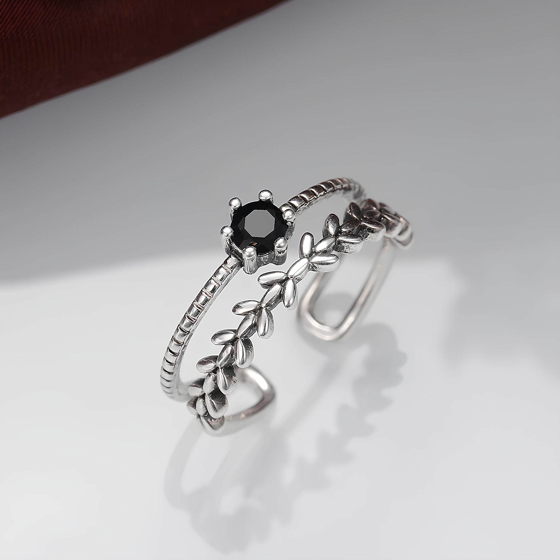 Antique Silver Color Vintage Adjustable Branch Ring with Black Stone Ring Lunarity Garage   