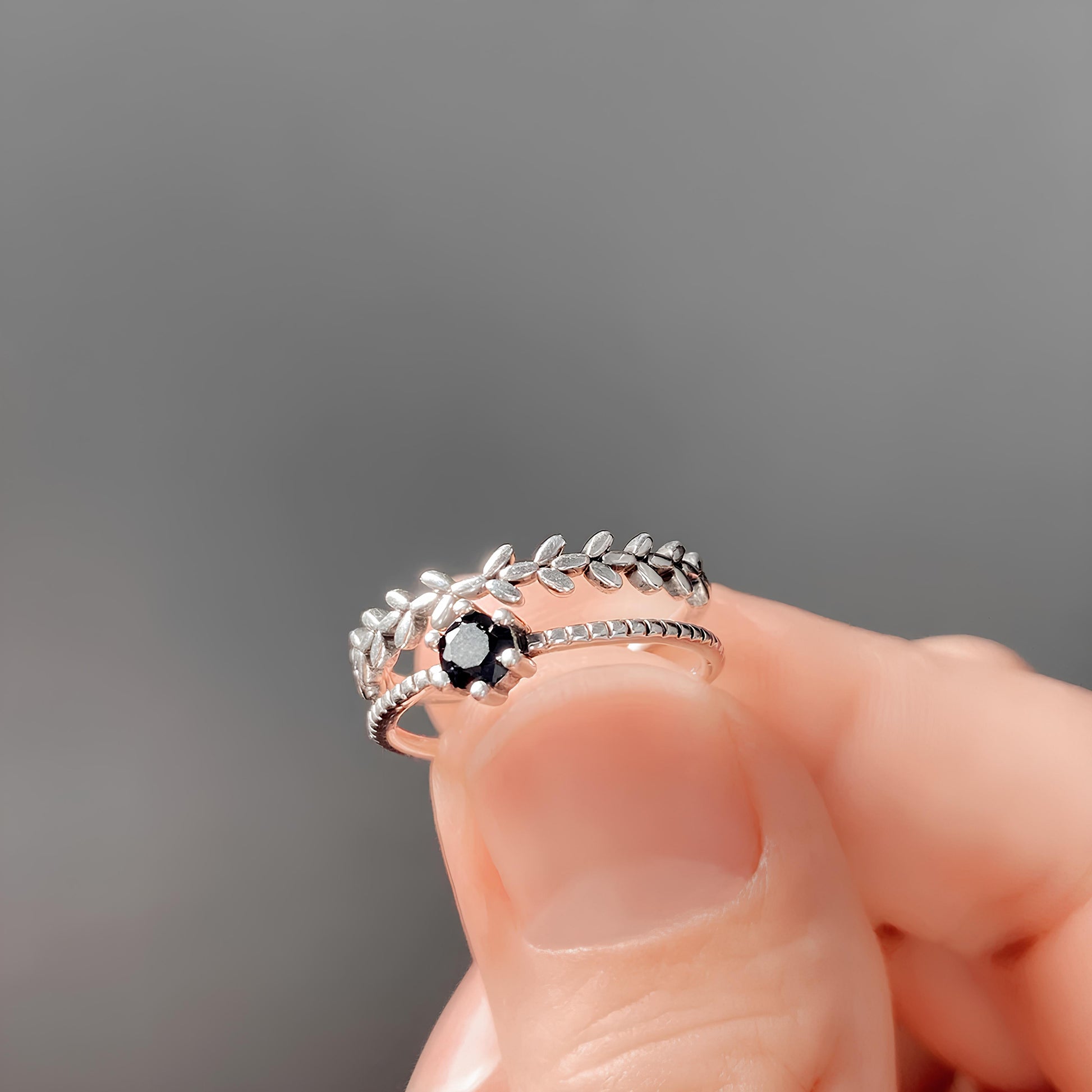 Antique Silver Color Vintage Adjustable Branch Ring with Black Stone Ring Lunarity Garage   