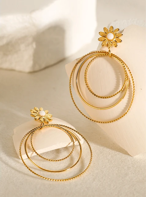 Geometric Multi-Layer Circle White Shell Flower Drop Earrings earrings LUNARITY GARAGE