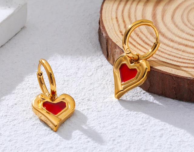 Red Enamel Heart Charm Hoop Earrings earrings LUNARITY GARAGE   