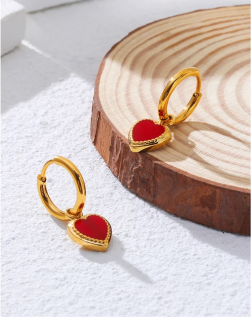 Cute Red Heart Chic Golden Hoop Earrings earrings LUNARITY GARAGE