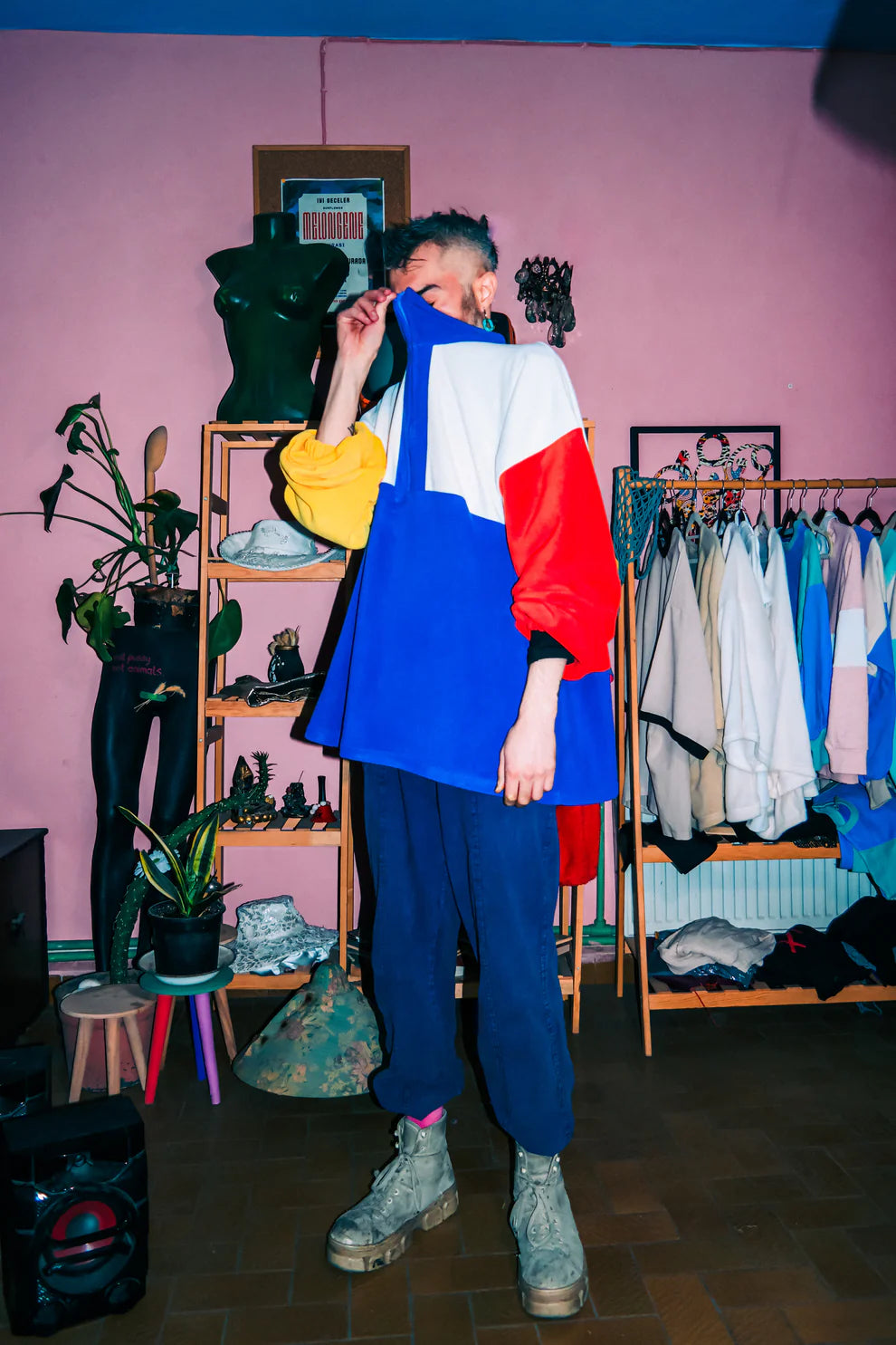 Colorful Oversize Polar Sweatshirt Red Blue Yellow Cream Color Block Half Zip sweatshirt LUNARITY GARAGE   