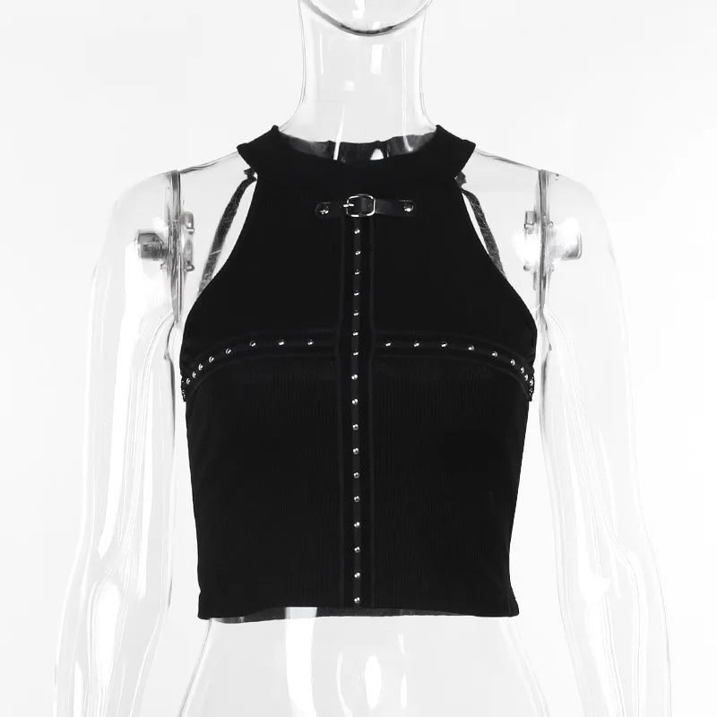 Goth Rivet Mesh Patchwork Crop Top crop top Lunarity Garage   