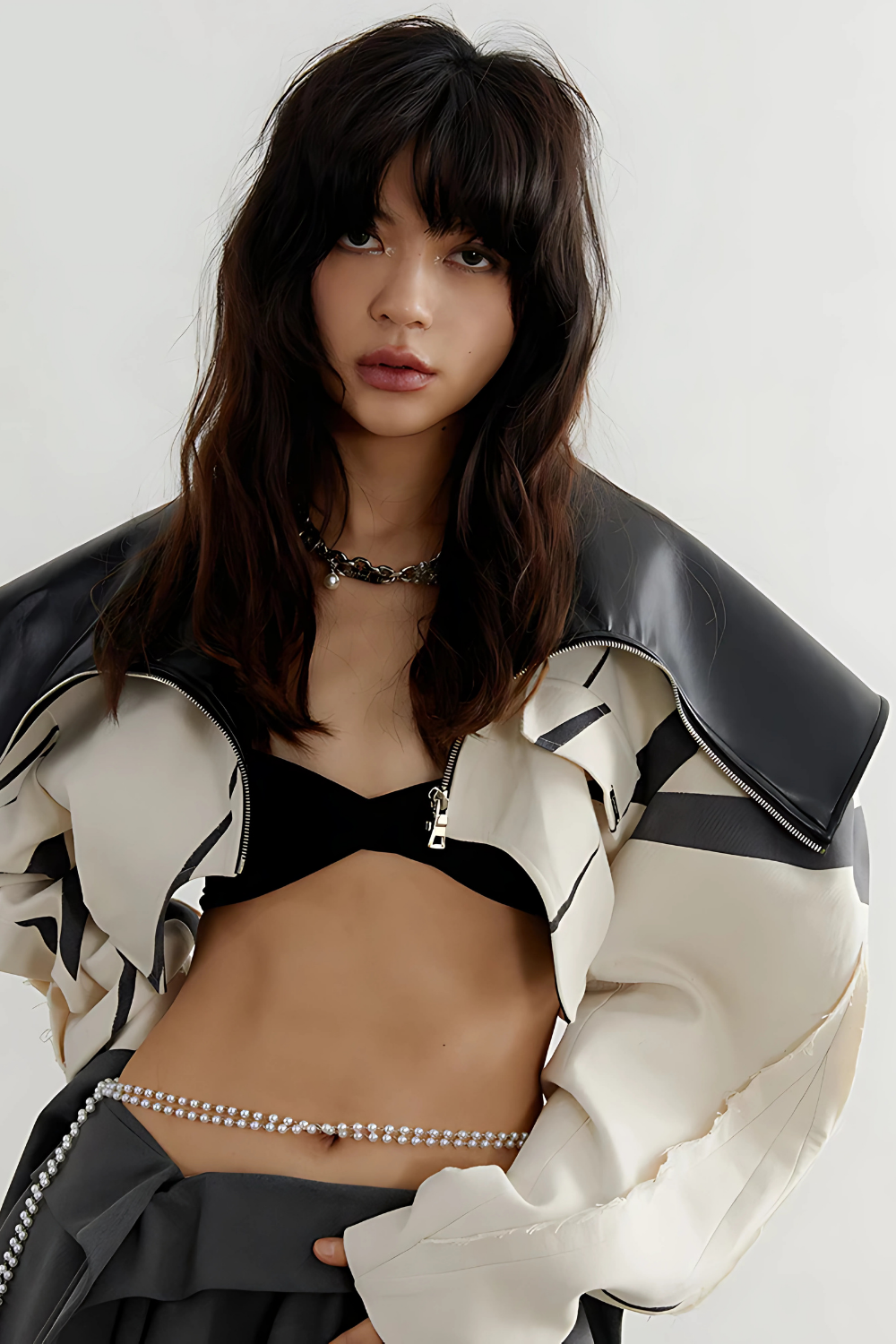 Beige Zipper Pockets Leather Short Shaped Jacket Jackets LUNARITY GARAGE