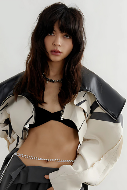 Beige Zipper Pockets Leather Short Shaped Jacket Jackets LUNARITY GARAGE