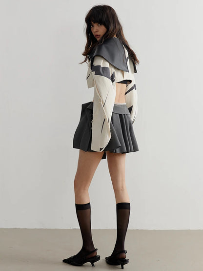 Beige Zipper Pockets Leather Short Shaped Jacket Jackets LUNARITY GARAGE   