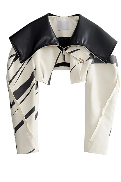 Beige Zipper Pockets Leather Short Shaped Jacket Jackets LUNARITY GARAGE