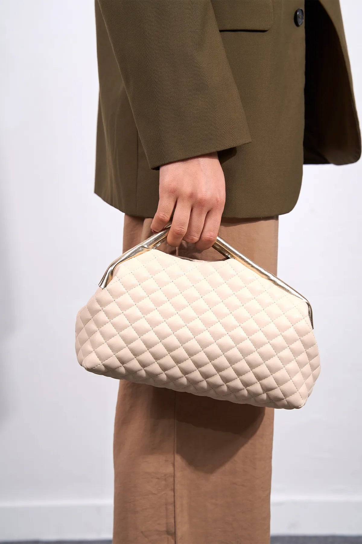 Beige Quilted Clutch Portfolio Handbag clutch LUNARITY GARAGE