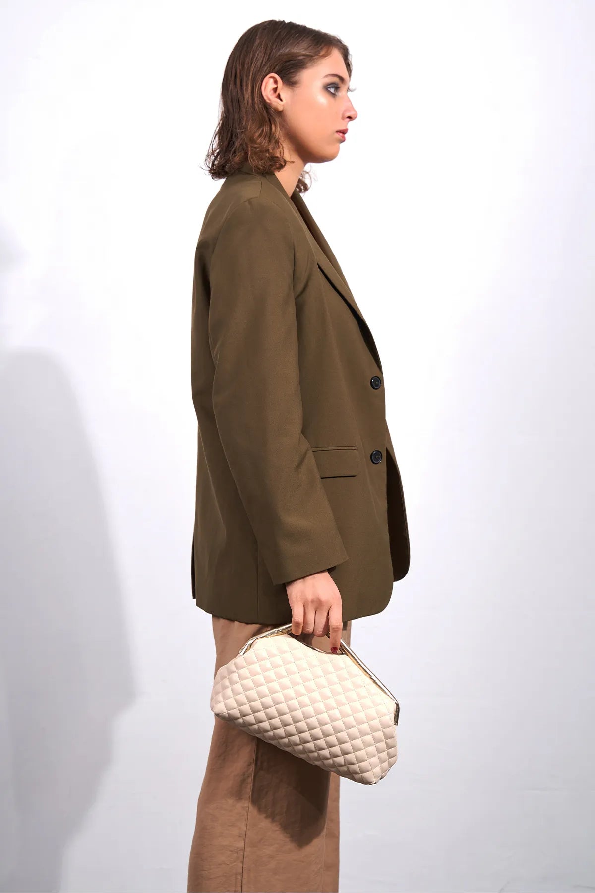 Beige Quilted Clutch Portfolio Handbag clutch LUNARITY GARAGE