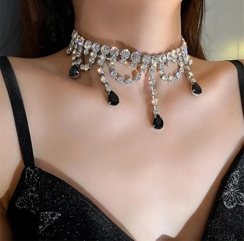 Black Water Drop Crystal Choker Necklace Necklace Lunarity Garage   