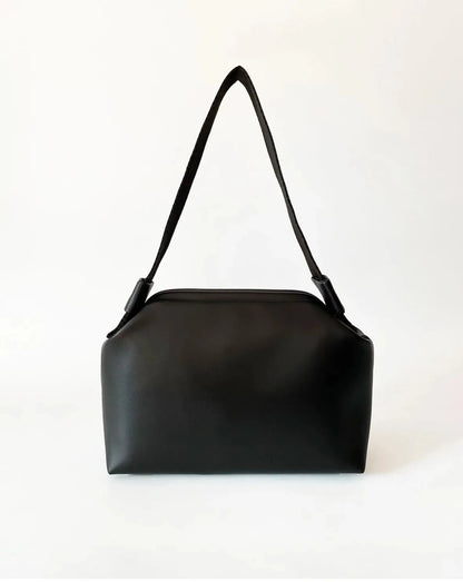 Elegant Black Faux Leather Handbag - Versatile Design with Removable Handle handbags LUNARITY GARAGE   