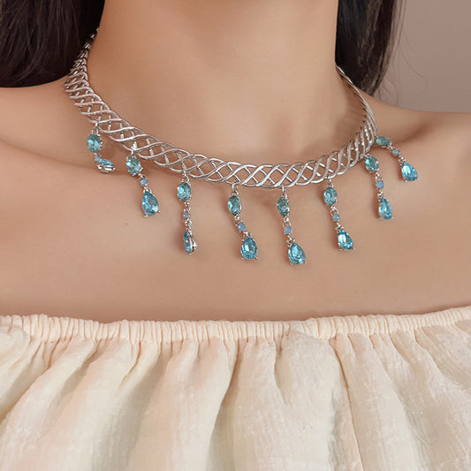 Blue Water Drop Zircon Collar Women's Fashion necklaces LUNARITY GARAGE   