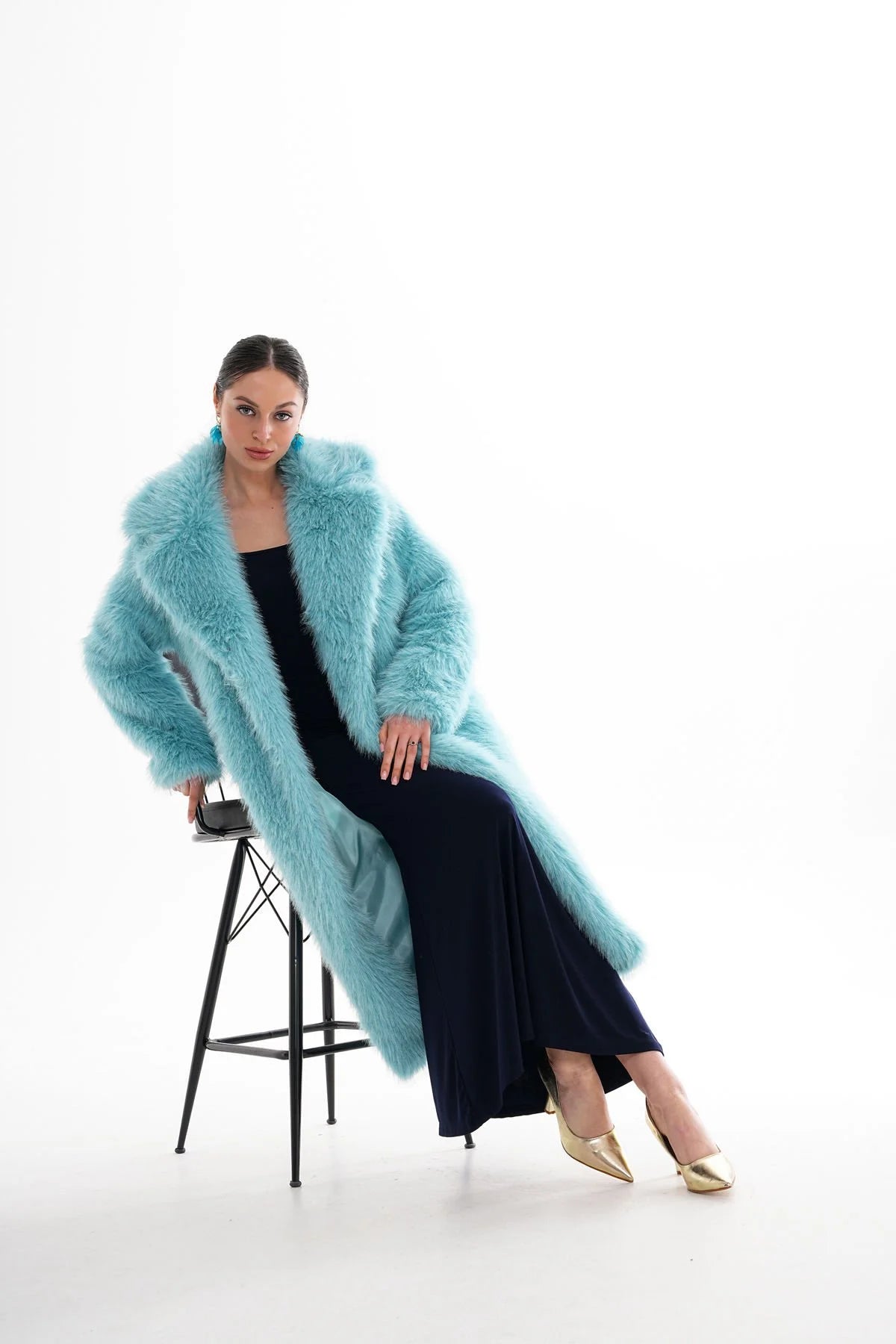 Blue Long Faux Fur Coat faux fur coat LUNARITY GARAGE