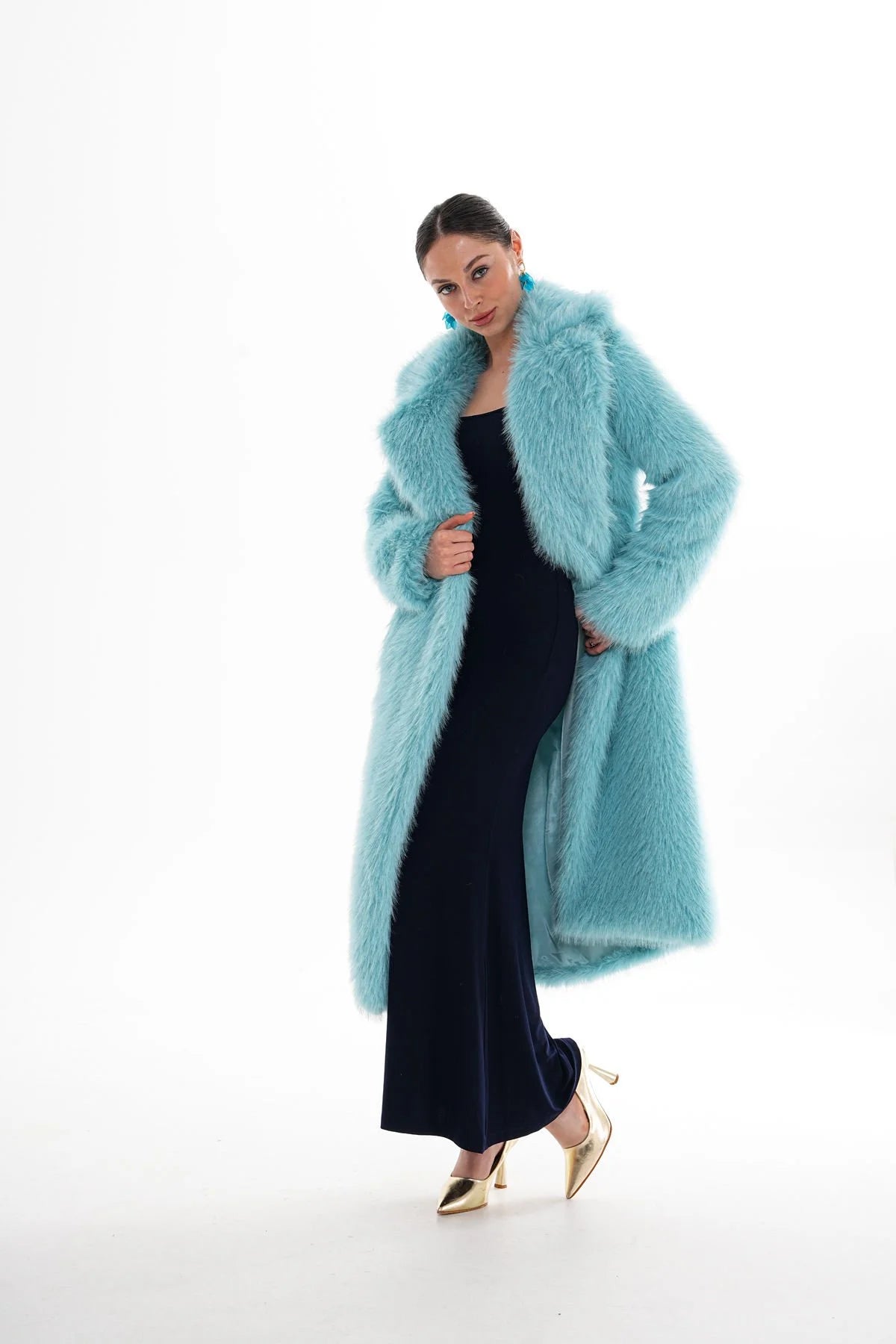 Blue Long Faux Fur Coat faux fur coat LUNARITY GARAGE