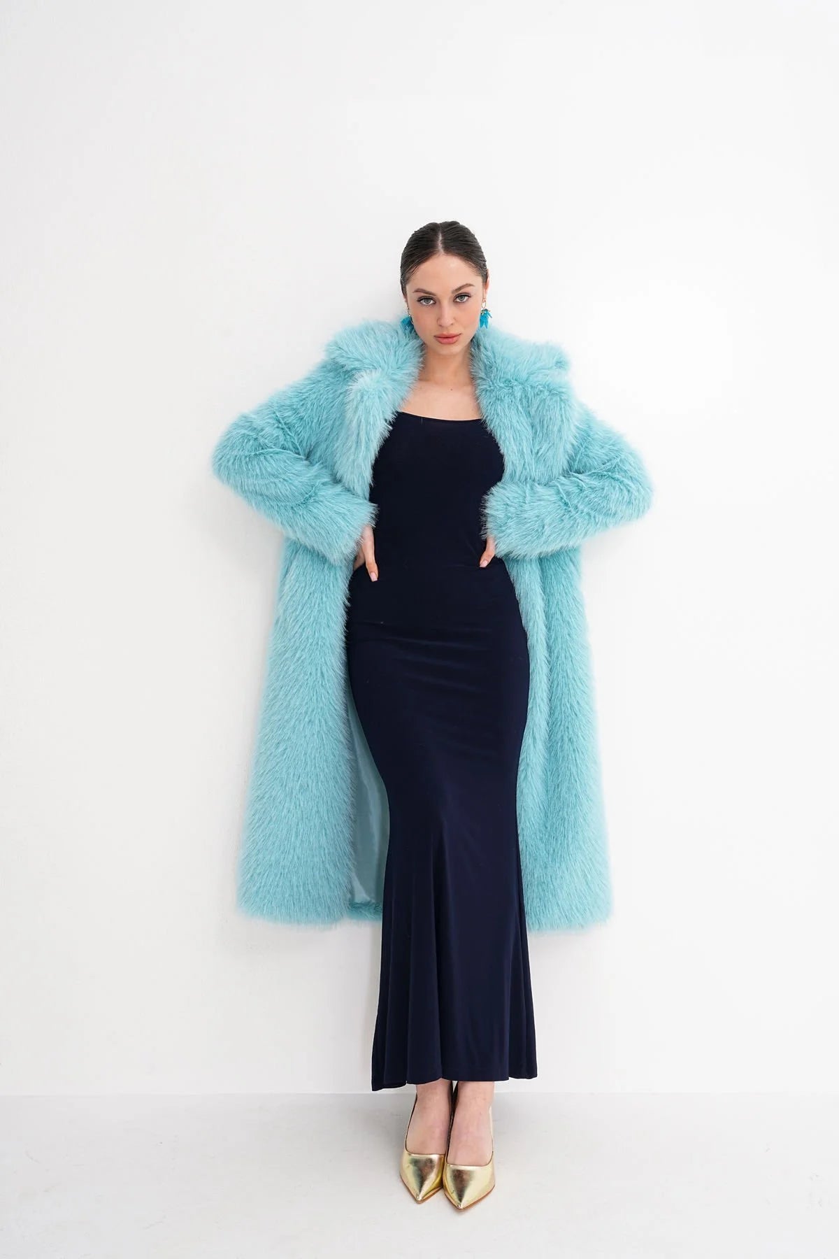 Blue Long Faux Fur Coat faux fur coat LUNARITY GARAGE