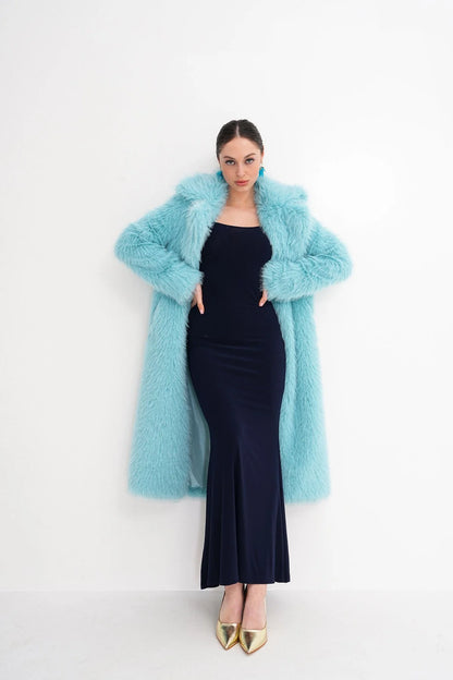 Blue Long Faux Fur Coat faux fur coat LUNARITY GARAGE