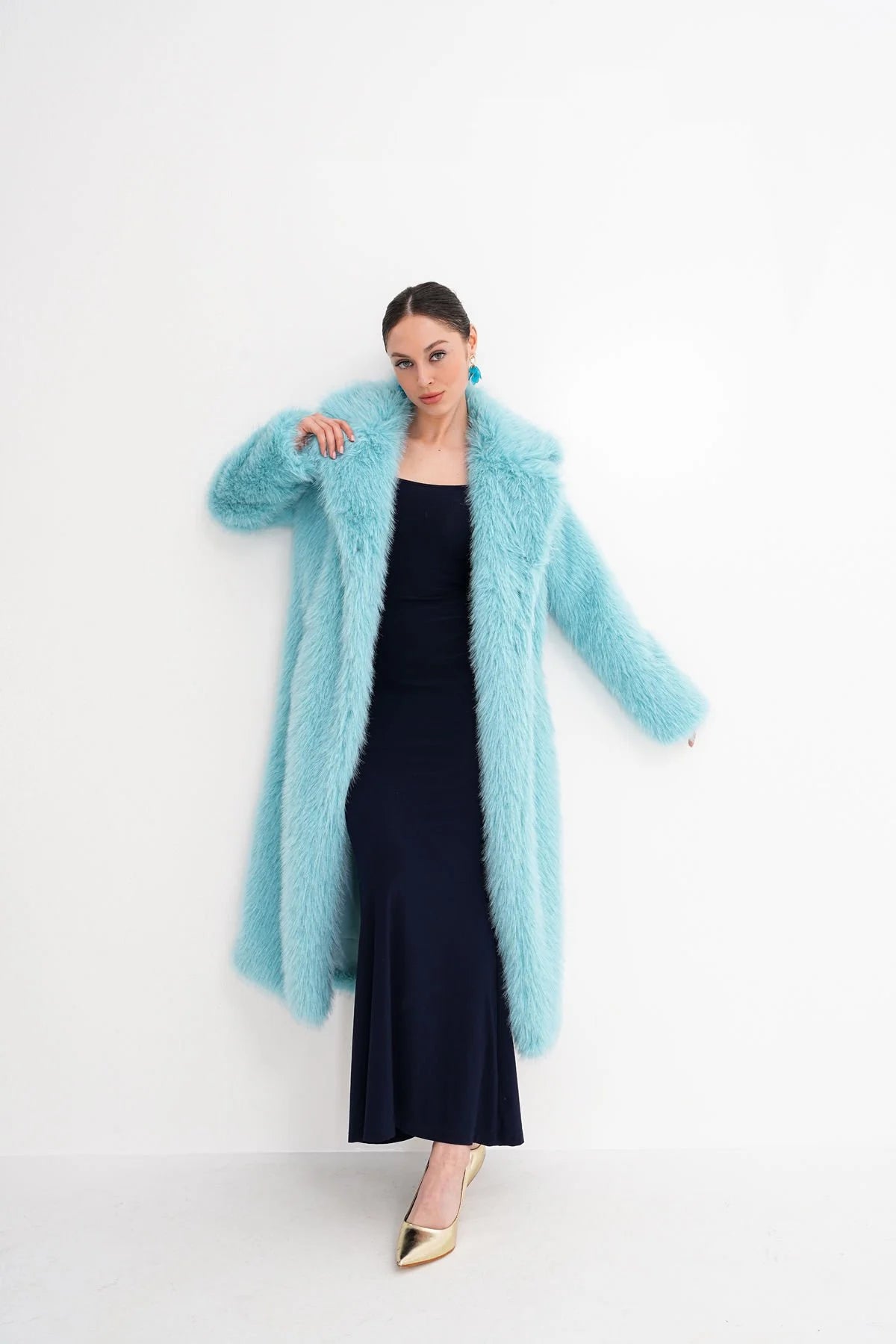 Blue Long Faux Fur Coat faux fur coat LUNARITY GARAGE