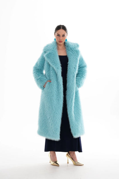 Blue Long Faux Fur Coat faux fur coat LUNARITY GARAGE