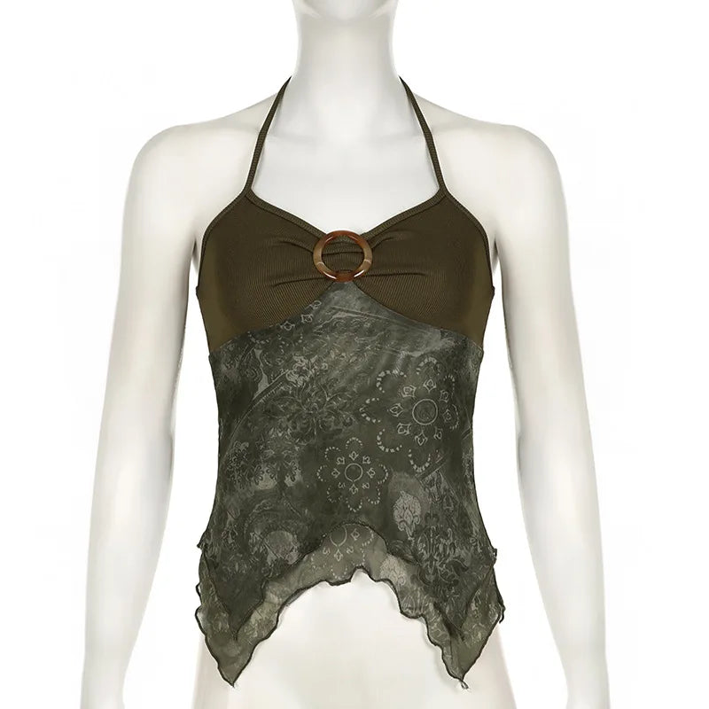 Boho Vintage Mesh Patchwork Crop Top crop top Lunarity Garage