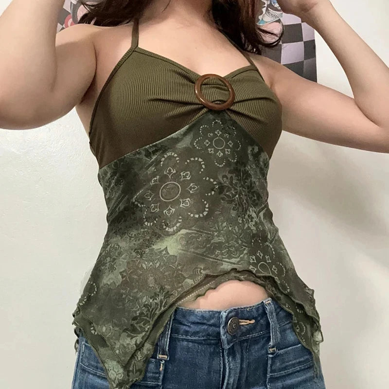 Boho Vintage Mesh Patchwork Crop Top crop top Lunarity Garage