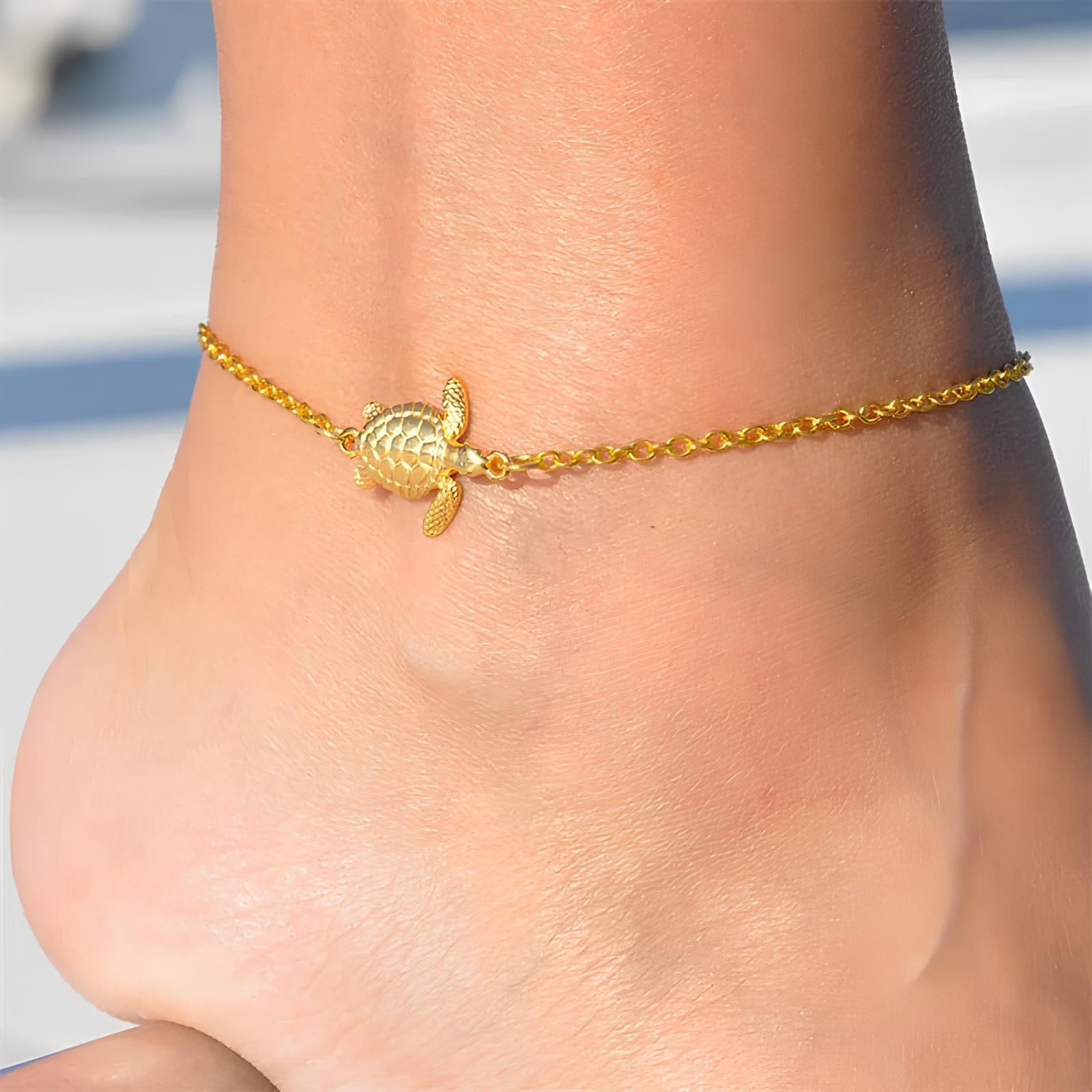 Boho Cute Small Sea Turtle Anklets Anklet Lunarity Garage Gold
